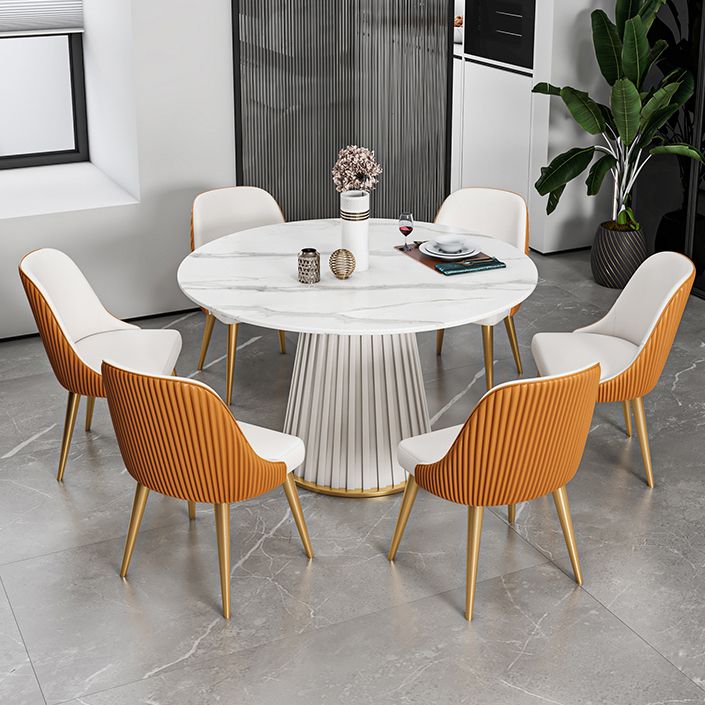 Glam Stone Round Dining Table with Pedestal Table for Dining Room