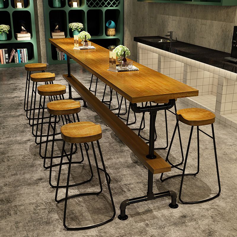Brown Industrial Style Bar Table Solid Wood Casual Bar Table with Metal Base Clearhalo 'Bar Furniture' 'Bar Tables' 'bar_tables' 'furn' 'furn_bar_tables' 'Furniture' 'furniture_bar_tables' 'Kitchen & Dining Furniture' 1200x1200_b43b32bc-32b9-4547-a357-ad88e3c748bf