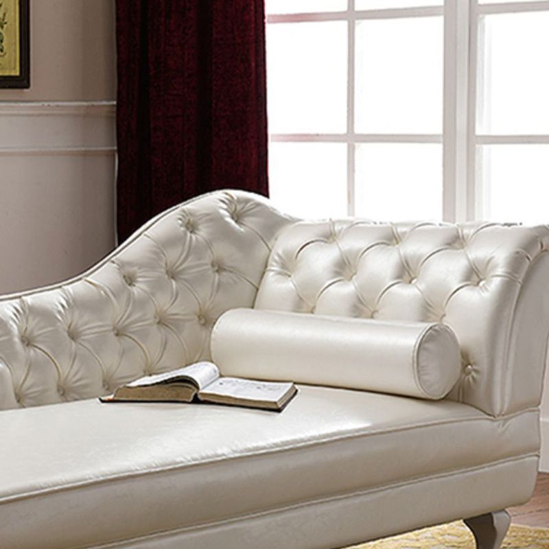 Traditional Chaise Lounge Genuine Leather Floor Chair with Recessed Arms