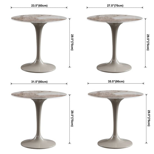Round Contemporary Dining Table Brown Tone Fixed Table of Sintered Stone