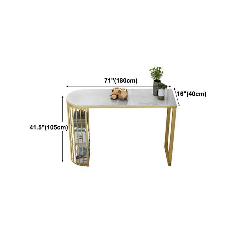 Glam Faux Marble Bistro Table Gold Iron Double Pedestal Bar Dining Table with 3-Shelf Clearhalo 'Bar Furniture' 'Bar Tables' 'bar_tables' 'furn' 'furn_bar_tables' 'Furniture' 'furniture_bar_tables' 'Kitchen & Dining Furniture' 1200x1200_b4439df9-b3d8-497b-979e-0a644ffb1f52