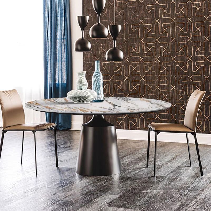 Traditional Luxury Round Dining Table Sintered Stone Top Table with Pedestal Base Clearhalo 'Dining Tables & Seating' 'Dining Tables' 'dining_table' 'furn' 'furn_dining_table' 'Furniture' 'Kitchen & Dining Furniture' 1200x1200_b444157d-92e0-424a-aed8-4bf56fbc527e