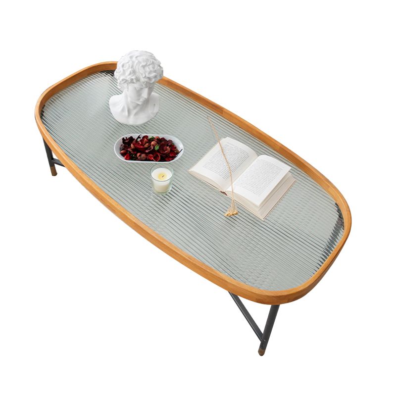 Geometric Clear Glass Coffee Table with Wood Edge 1 Single Cocktail Table Clearhalo 'Coffee & Accent Tables' 'Coffee Tables' 'coffee_tables' 'furn' 'furn_coffee_tables' 'Furniture' 'Living Room Furniture' 1200x1200_b4455075-0449-435d-9061-13b375529c4d