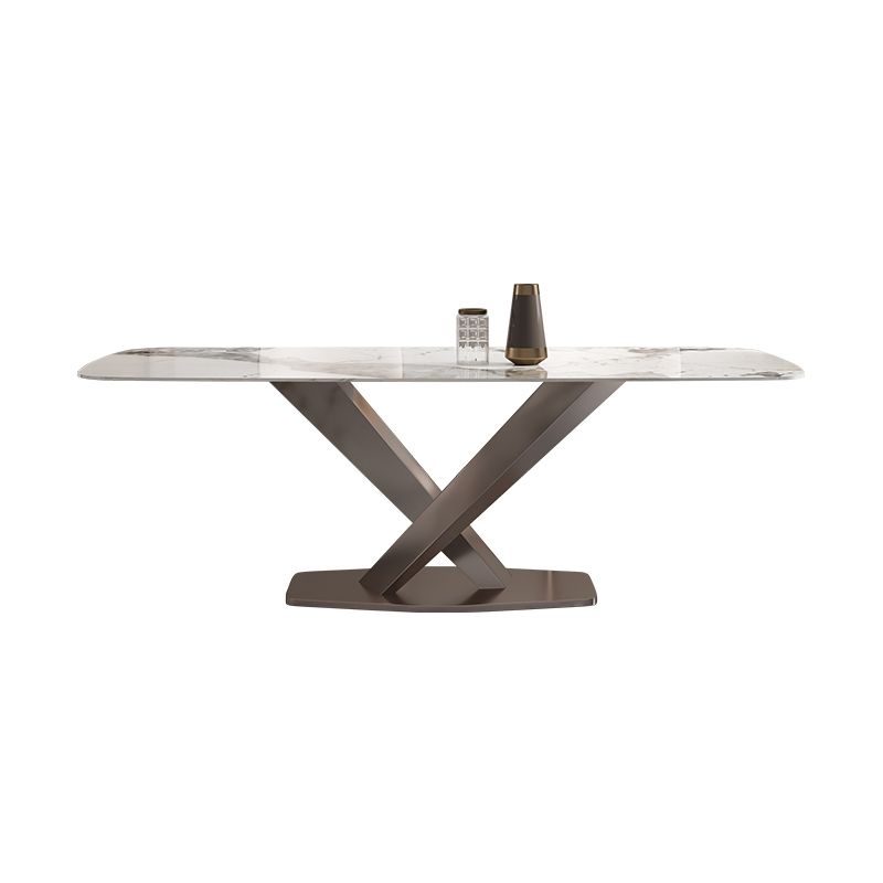 Minimalist Style Sintered Stone Dining Table with White Fixed Table and Trestle Base for Home Use Clearhalo 'Dining Room Sets' 'Dining Tables & Seating' 'dining_room_set' 'furn' 'furn_dining_room_set' 'Furniture' 'furniture_dining_room_set' 'Kitchen & Dining Furniture' 'kitchen&dining_furn' 'kitchen' 1200x1200_b448914a-8456-4dac-907e-e8aaa05d7f23