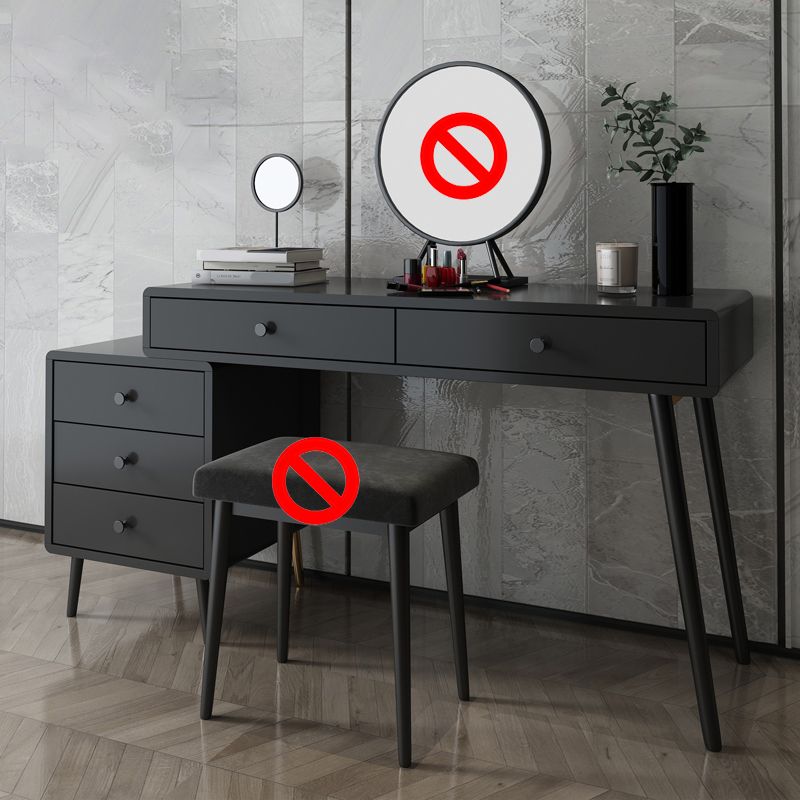 Wood and Metal Vanity Table with Stool Accent 5 Drawers Makeup Desk Clearhalo 'Bedroom Furniture' 'furn' 'furn_makeup_vanities' 'Furniture' 'Makeup Vanities' 'makeup_vanities' 1200x1200_b44c64c9-6590-4266-a23a-288adcfdc9cf