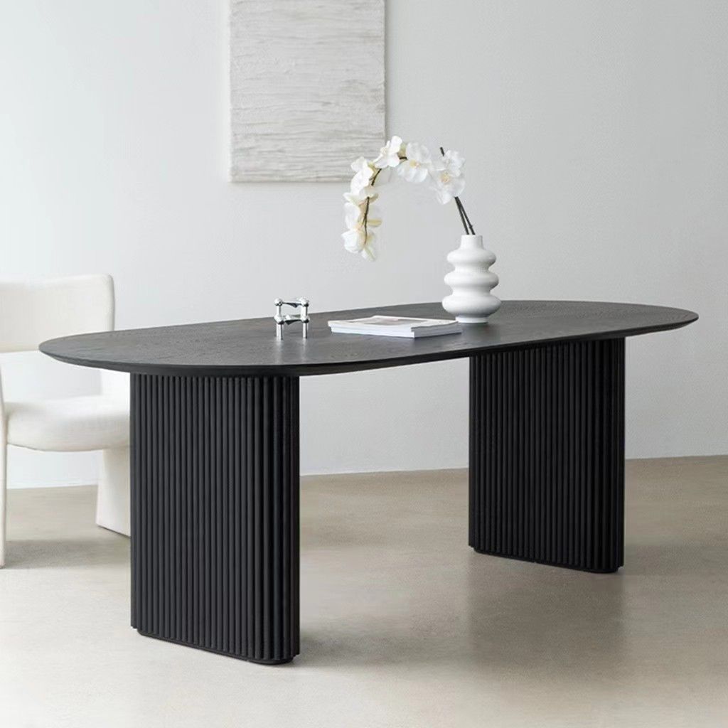 Black Pine Wood Dining Table Contemporary Style Dining Room Table