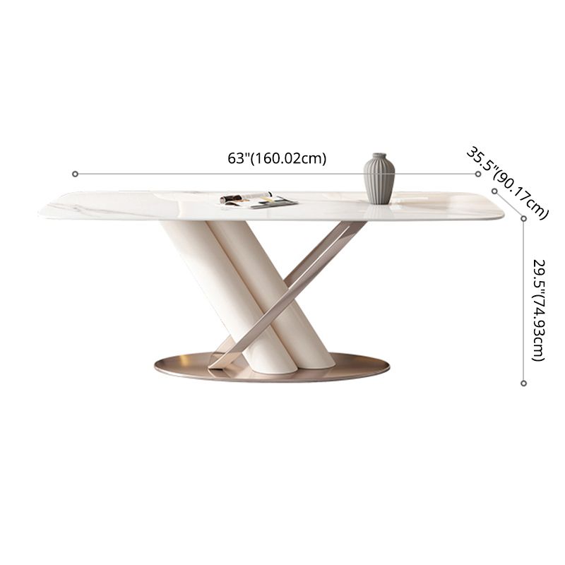 Contemporary Style Sintered Stone Dining Table with White Fixed Table and Trestle Base Clearhalo 'Dining Room Sets' 'Dining Tables & Seating' 'dining_room_set' 'furn' 'furn_dining_room_set' 'Furniture' 'furniture_dining_room_set' 'Kitchen & Dining Furniture' 'kitchen&dining_furn' 'kitchen' 1200x1200_b44f94cd-7aa1-46f0-a427-dfb2daf92cdc