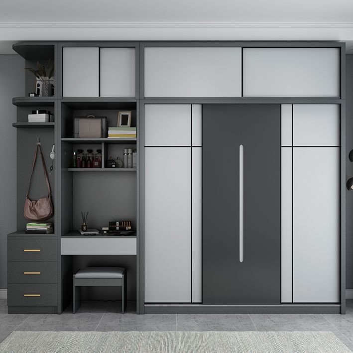 Gray Contemporary Wardrobe Armoire with Drawer Wooden Wardrobe Cabinet Clearhalo 'Armoires & Wardrobes' 'armoires_wardrobes' 'Bedroom Furniture' 'furn' 'furn_armoires_wardrobes' 'Furniture' 1200x1200_b4589128-e8a2-408c-87e1-8e810c1e5d79