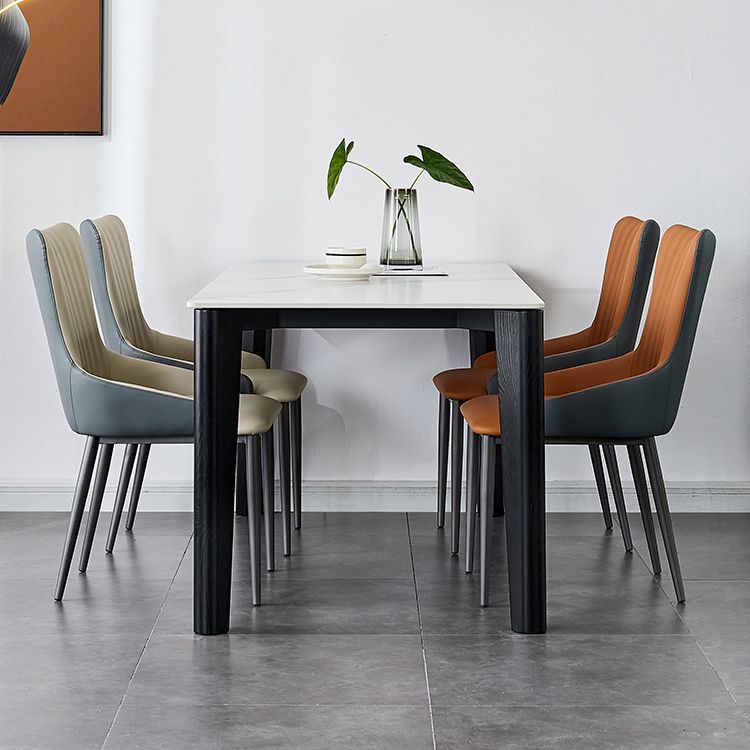 モダンホームレザーアームチェアマット仕上げソリッドバックダイニングチェア
