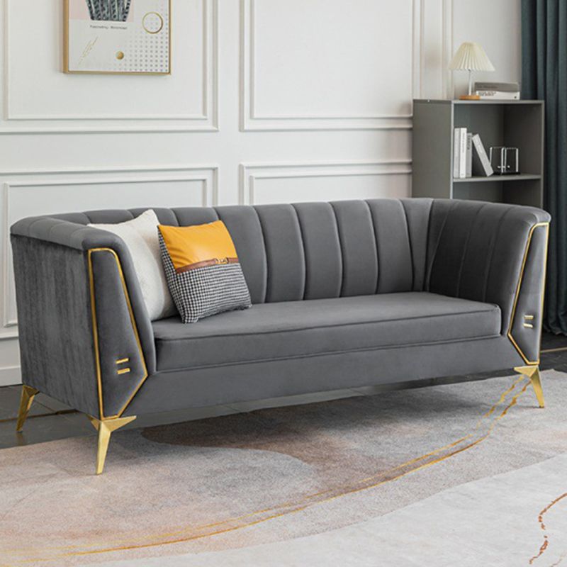 29.5"H Velvet/ Faux Leather Sewn Pillow Back Tuxedo Arm Sofa for Living Room Clearhalo 'Furniture' 'furniture_sofas' 'Living Room Furniture' 'Sofa' 'sofas' 1200x1200_b45b8fdb-40d6-4960-a787-9740c94bb18c