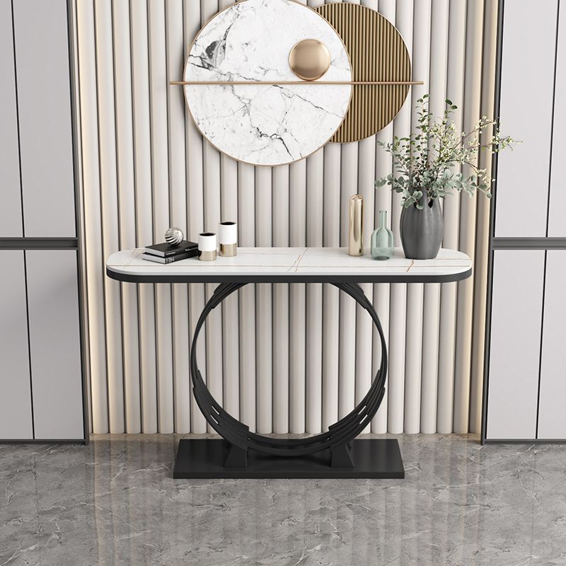 Glam Console Accent Table Antique Finish Oval Console Table with Shelf Clearhalo 'Console Tables' 'console_tables' 'Entry & Mudroom Furniture' 'furn' 'furn_console_tables' 'Furniture' 1200x1200_b45bda86-e101-436f-af57-083fc25a5a09