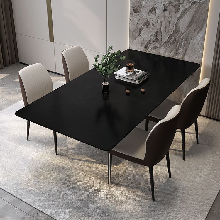 Modern Rectangle Dining Table Black Top Sintered Stone Table for Home Clearhalo 'Dining Tables & Seating' 'Dining Tables' 'dining_table' 'furn' 'furn_dining_table' 'Furniture' 'Kitchen & Dining Furniture' 1200x1200_b45fd0a3-0ab9-4d27-9edf-769d82328c41