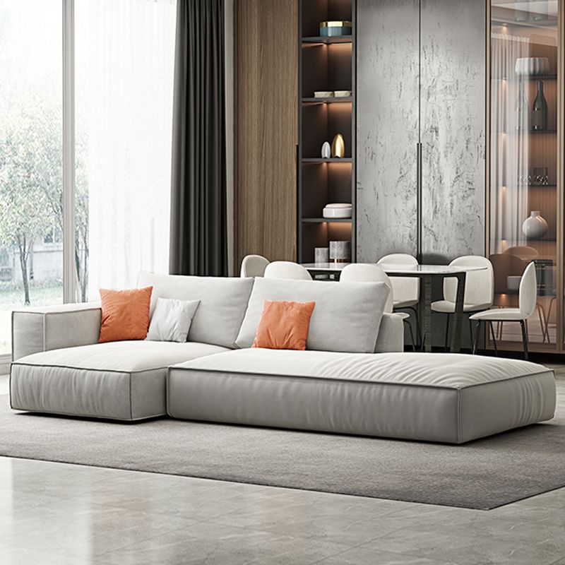 Simple Light-grey Sofa/Sectional with Faux Leather and Pillowed Back Cushions Clearhalo 'furn' 'furn_sectionals' 'Furniture' 'furniture_sectionals' 'kitchen' 'kitchen_sectionals' 'Living Room Furniture' 'Sectionals' 1200x1200_b465edf3-aff8-4f13-9eab-ea4a917f89f9