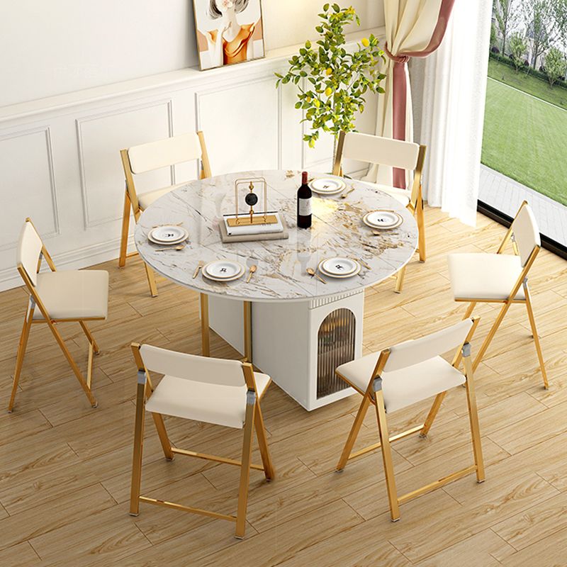 Moderne eetgelegenheid 1/3/7 pc's gesinterde stenen vouwtafel met gestoffeerde stoelen