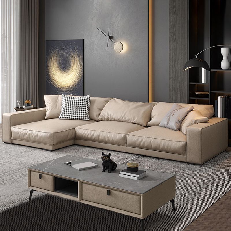 Pillowed Back Cushions Sectional Sofa, Square Arm Sectional Sofa,in Cream22" Clearhalo 'furn' 'furn_sectionals' 'Furniture' 'Living Room Furniture' 'Sectionals' 1200x1200_b46cc435-06ed-4ac4-bac3-44d64658cb49