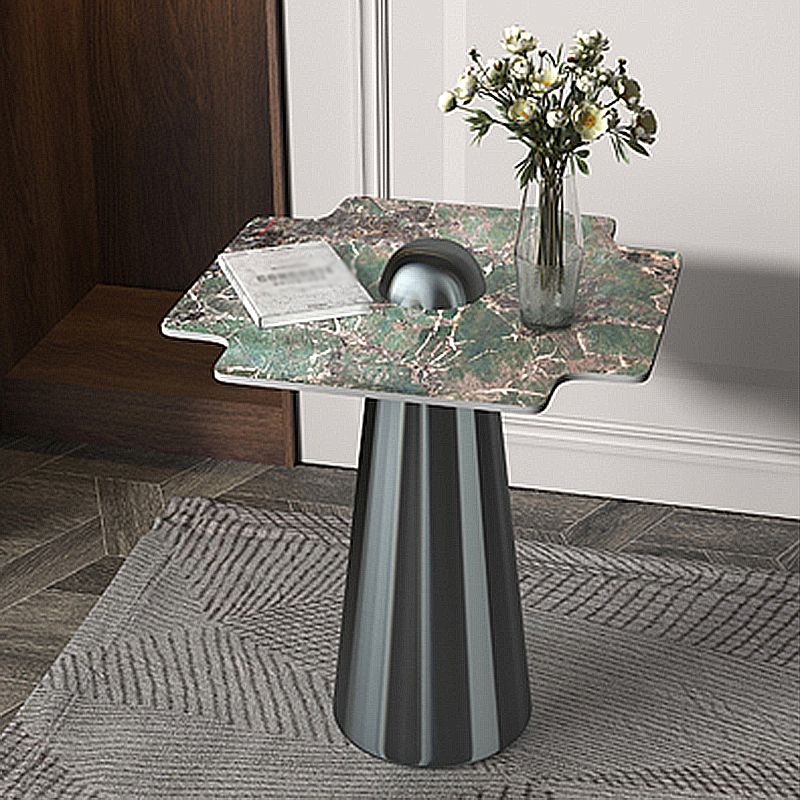 Contemporary Stone Top End Table Stainless Steel Pedestal Sofa Side Table