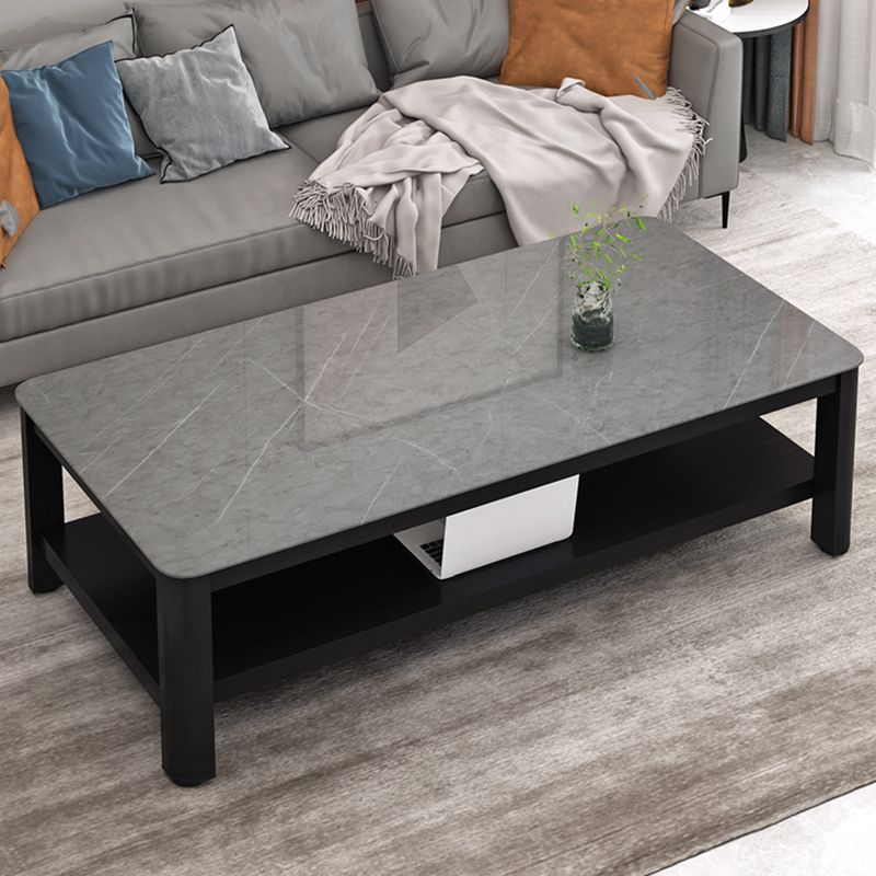 Contemporary Glossy Accent Table Rectangular Coffee Table with Shelf Clearhalo 'Coffee & Accent Tables' 'Coffee Tables' 'coffee_tables' 'furn' 'furn_coffee_tables' 'Furniture' 'furniture_coffee_tables' 'Living Room Furniture' 1200x1200_b46e3c9c-38a9-4832-910f-acedb61e2a7d