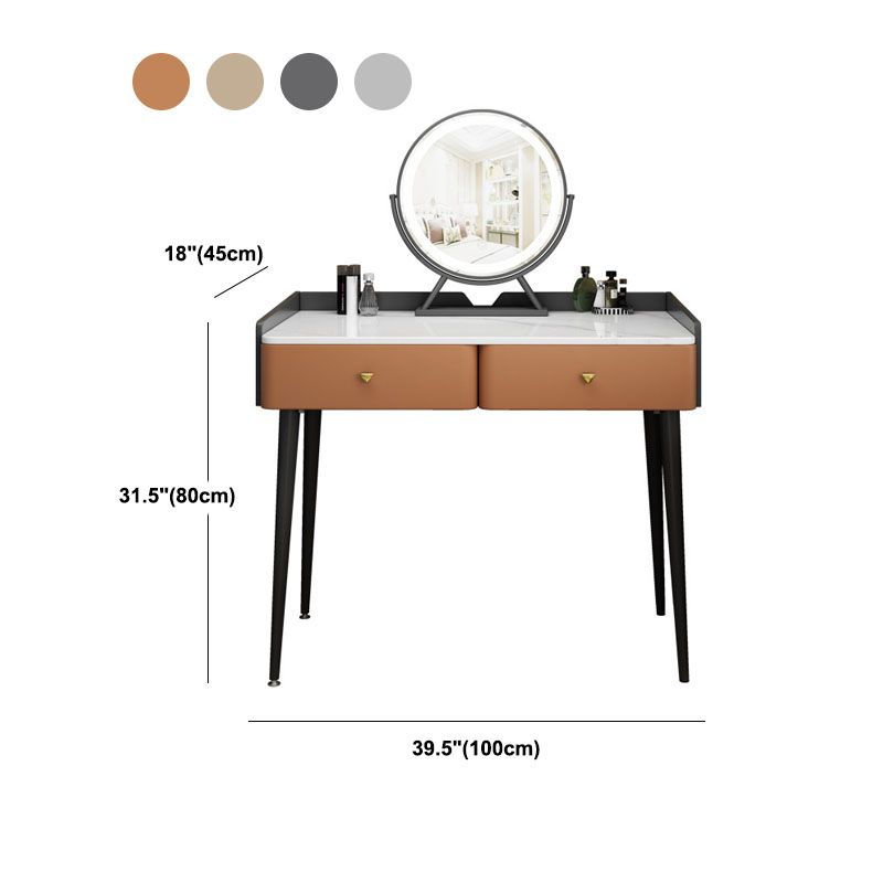 Contemporary Stone Top Make-up Vanity with 2 Storage Drawers