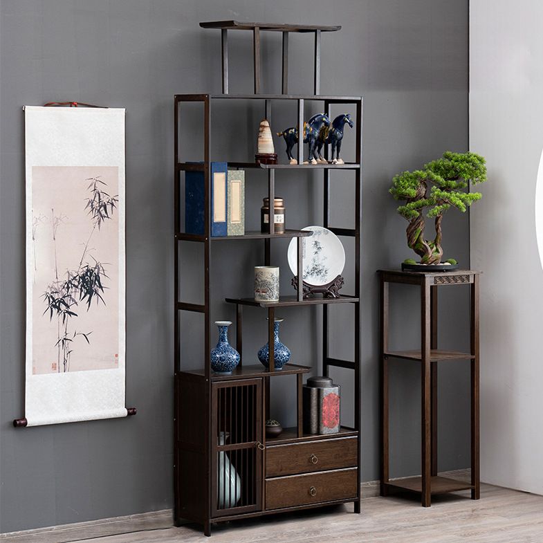 Espresso Shelf Bookcase with Doors Open Back Bookshelf for Office