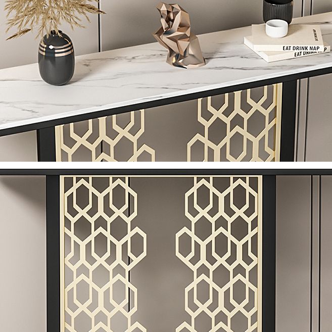 Tavolo console glam con top in pietra rettangolo e base nera per Hall