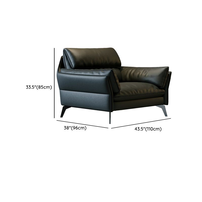 Schwarzes Sofa aus echtem Leder, Mid-Century Modern, Pillow-Top-Arm-Sofa – 33,5" H