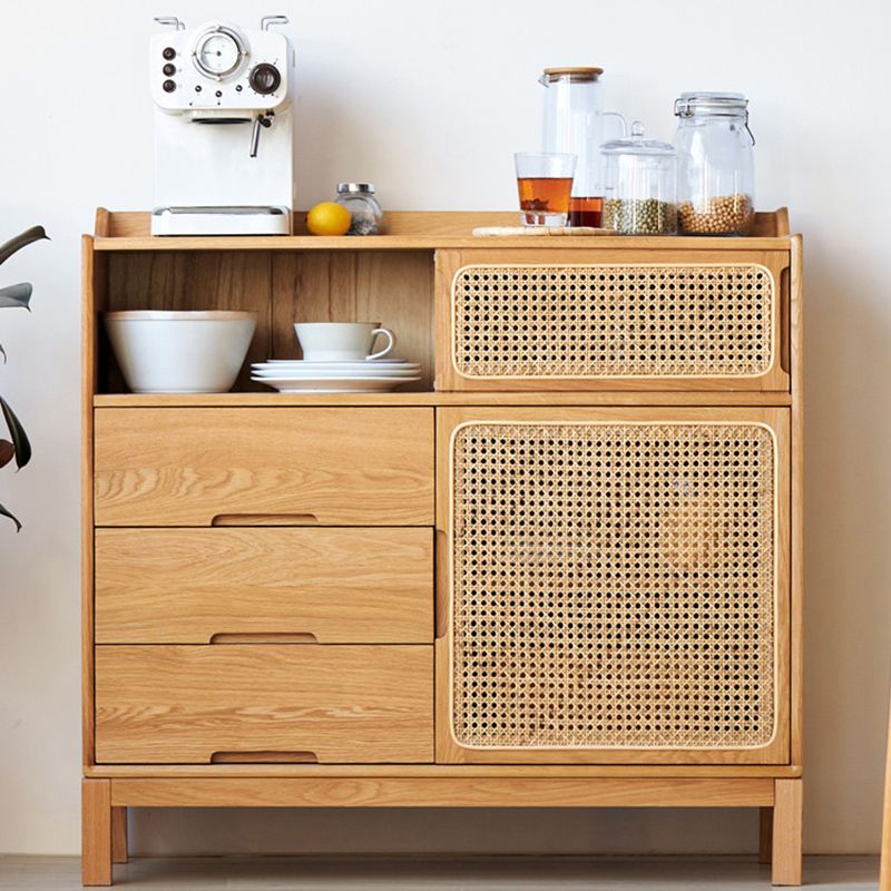 Solid Wood Dining Server Modern Style Rattan Door met 3 laden