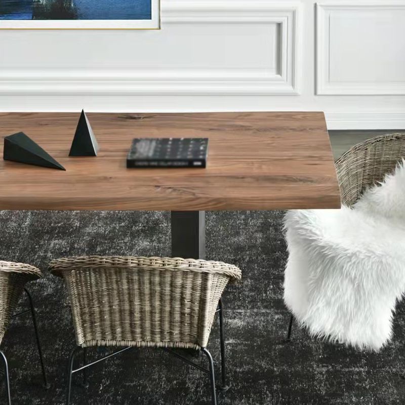 Rectangle Wood Color Dining Table Pine Solid Wood Table Luxury with Double Pedestal Clearhalo ' dining_table' 'Dining Tables & Seating' 'Dining Tables' 'furn' 'furn_dining_table' 'Furniture' 'furniture_dining_table' 'Kitchen & Dining Furniture' 'kitchen&dining_furn' 'kitchen' 'kitchen_dining_table' 1200x1200_b476c7d8-03b7-4d76-944c-640126fca483