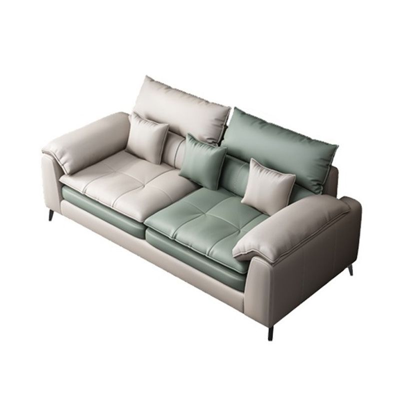 Brown Pillow Top Arm Sofa & Chaise Sewn Pillow Back Sofa - 35.43" H Clearhalo 'furn' 'furn_sectionals' 'Furniture' 'Living Room Furniture' 'Sectionals' 1200x1200_b476cb7f-cbb8-4692-9620-4e6d1c23af25
