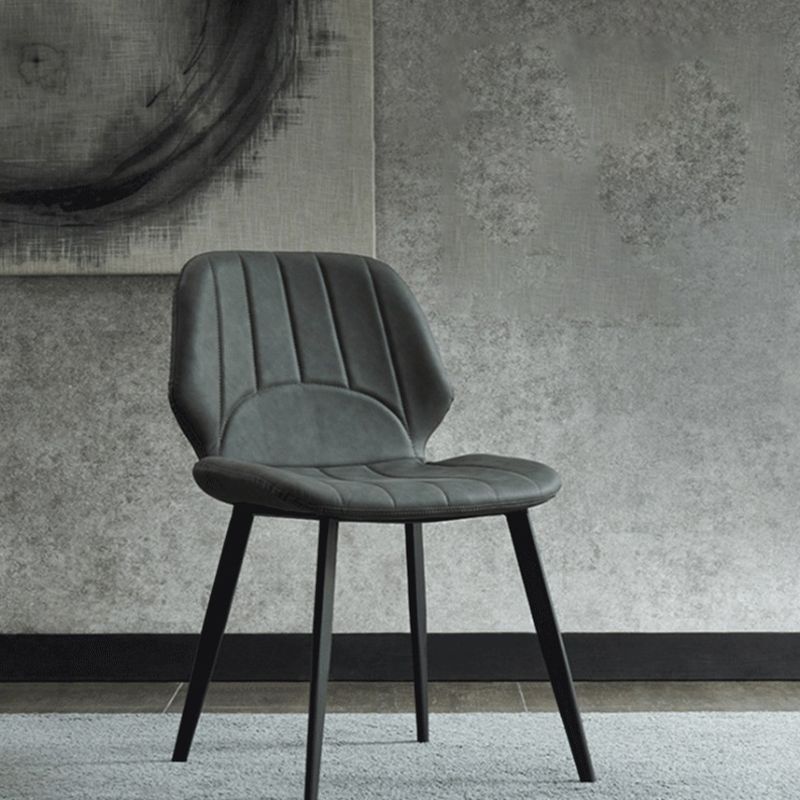 Sedia da sala da pranzo in finta cucina in pelle sedia in metallo a base di braccio in grigio