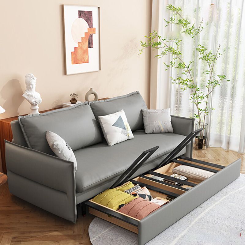 Contemporary Grey Bonded Leather Sleeper Sofa with Storage and Square Arms Clearhalo 'furn' 'furn_futons' 'Furniture' 'Futons & Daybeds' 'Futons' 'Living Room Furniture' 1200x1200_b4778cbf-4909-4ed6-bf94-1d14923216a0