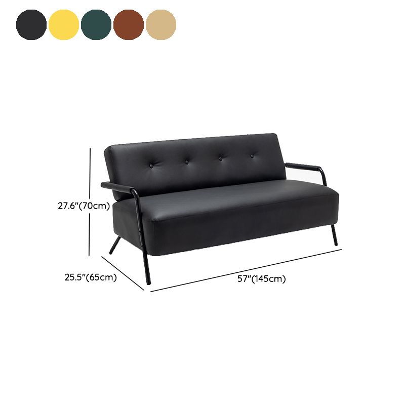 Tufted Back PU Leather Sofa Mid-Century Modern 3-seater Sofa -57" W