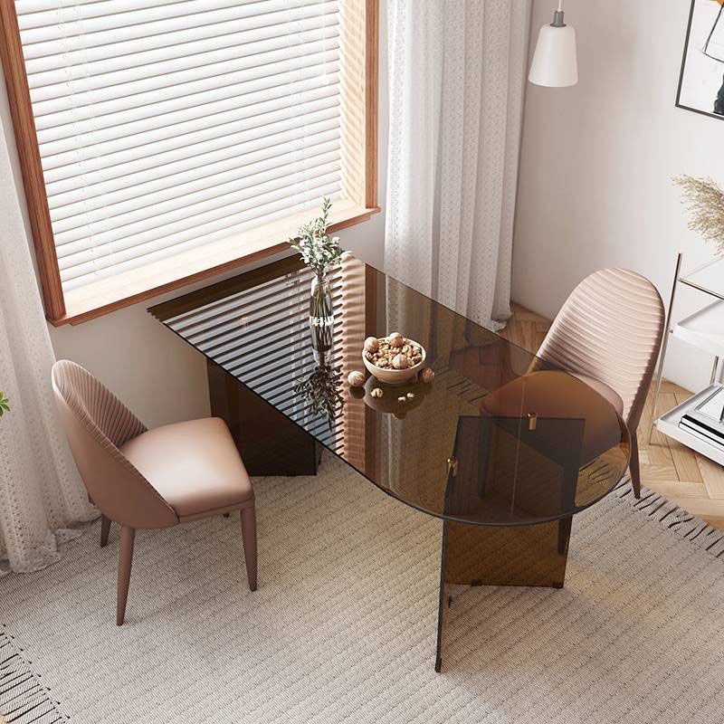 Collezione sala da pranzo in vetro tavolo da pranzo a doppio piedistallo contemporaneo