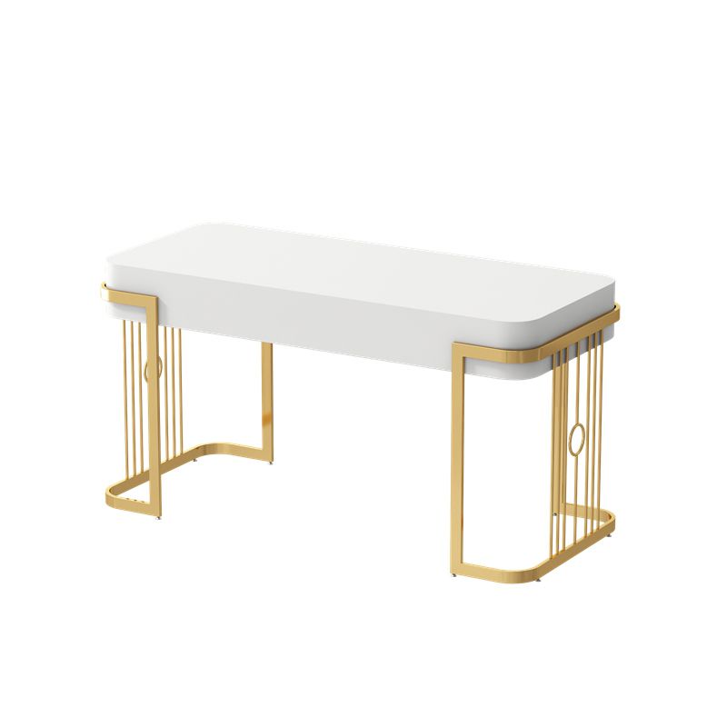 Scrivania con 1 cassetto Scrivania da ufficio di forma rettangolare in oro e bianco