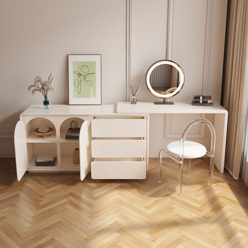 White Contemporary Wood Mirror Bedroom With Drawer Dressing Table
