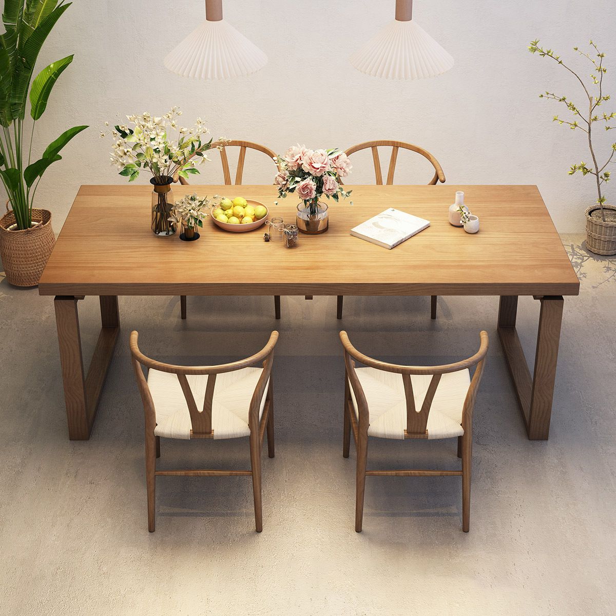 Modern Rectangle Double Pedestal Table Solid Wood Dining Table for Home Clearhalo 'Dining Tables & Seating' 'Dining Tables' 'dining_table' 'furn' 'furn_dining_table' 'Furniture' 'Kitchen & Dining Furniture' 1200x1200_b47de60d-1d0a-4501-af8a-ee858ca9ea5d