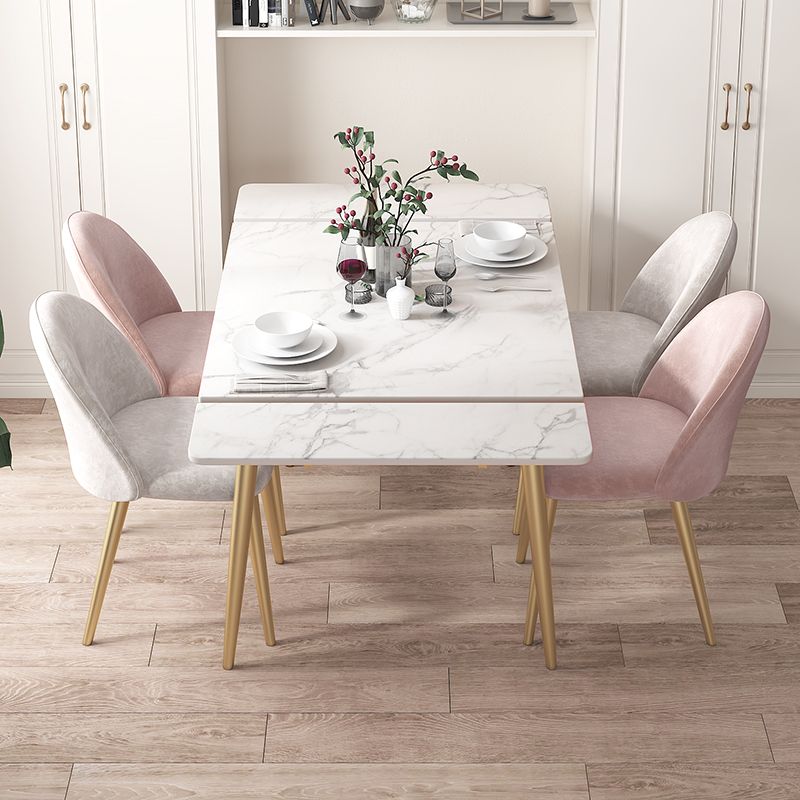 Rectangle Golden Base Dining Table Glam Stone 4 Legs Dining Table Clearhalo 'Dining Tables & Seating' 'Dining Tables' 'dining_table' 'furn' 'furn_dining_table' 'Furniture' 'Kitchen & Dining Furniture' 1200x1200_b481fe0d-bba3-4ede-b06e-88956c44d9c3