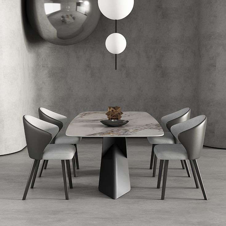 Modern Style Sintered Stone Dining Table with Standard Height Table and Black Pedestal Base Clearhalo 'Dining Room Sets' 'Dining Tables & Seating' 'dining_room_set' 'furn' 'furn_dining_room_set' 'Furniture' 'furniture_dining_room_set' 'Kitchen & Dining Furniture' 'kitchen&dining_furn' 'kitchen' 1200x1200_b48347b3-bc27-44f1-96d8-55e7f3f016d0