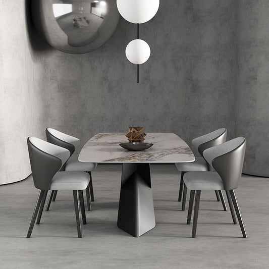Modern Style Sintered Stone Dining Table with Standard Height Table and Black Pedestal Base Clearhalo 'Dining Room Sets' 'Dining Tables & Seating' 'dining_room_set' 'furn' 'furn_dining_room_set' 'Furniture' 'furniture_dining_room_set' 'Kitchen & Dining Furniture' 'kitchen&dining_furn' 'kitchen' 1200x1200_b48347b3-bc27-44f1-96d8-55e7f3f016d0