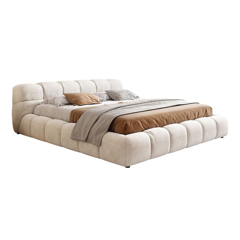 Moderno Velvet/Cuero Cabecero tapizado con mechones de cuero cama blanca