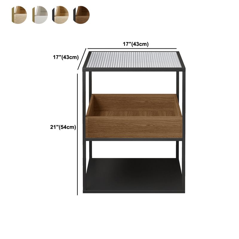 Square Glass Frame Side Table with Storage Shelves - 16.93" W