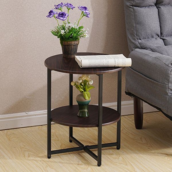 Contemporary Cross Legs End Table Round Double Tier End Table