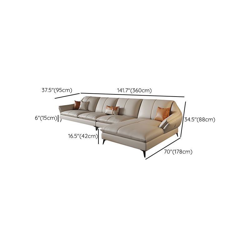 Sofa sectionnel contemporain sectionnel en cuir beige avec oreillers