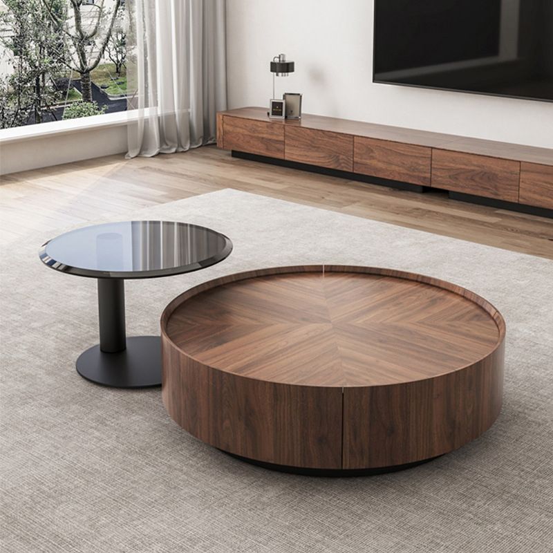 Round Wood Cocktail Table Set with 2 Drawers Modern Walnut Coffee Table Clearhalo 'Coffee & Accent Tables' 'Coffee Tables' 'coffee_tables' 'furn' 'furn_coffee_tables' 'Furniture' 'Living Room Furniture' 1200x1200_b488f3e4-c489-476f-a022-5440cb0eb193
