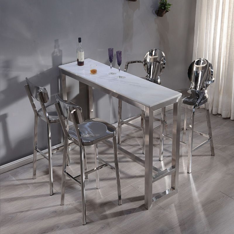 Industrial Style Counter Stool Silver Metal Bar Stool for Living Room