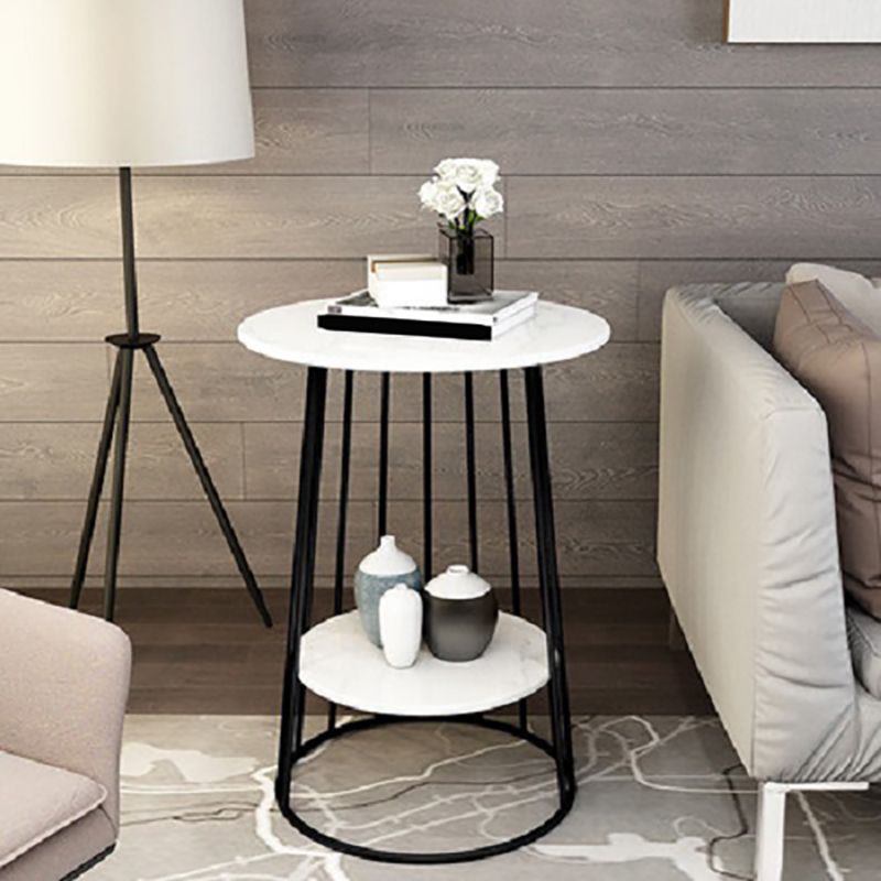 Nightand de table à accent en marbre faux contemporain 24,4 "haut de nuit de lit avec 2 étagères