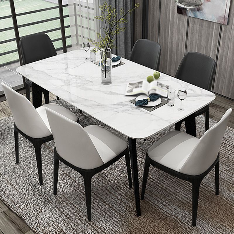 Mesa de comedor de tono blanco de mármol Simplicidad de 4 patas para comedor para comedor