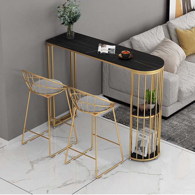 Glam Bar Dining Table Stone Top Iron Indoor Bistro Table with Shelf Clearhalo 'Bar Furniture' 'Bar Tables' 'bar_tables' 'furn' 'furn_bar_tables' 'Furniture' 'furniture_bar_tables' 'Kitchen & Dining Furniture' 1200x1200_b48a76de-ea63-4552-ae1a-2aeacc624f3c
