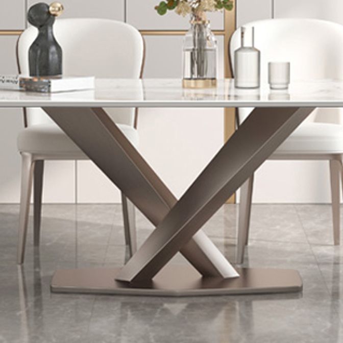 Rectangle Dining Table Stone Top Table with Stainless Steel Pedestal Base Clearhalo 'Dining Tables & Seating' 'Dining Tables' 'dining_table' 'furn' 'furn_dining_table' 'Furniture' 'furniture_dining_table' 'Kitchen & Dining Furniture' 1200x1200_b48b58dc-8e4a-4c2b-8692-bffd0c9c9b4b