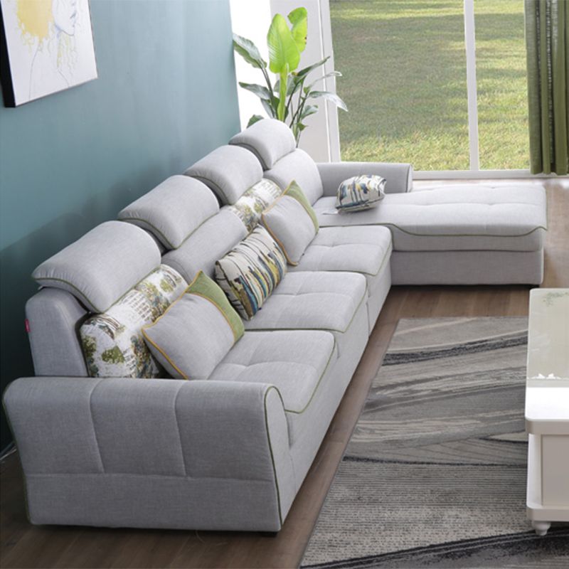 Modern Biscuit Back Sofa with Chaise Linen/Faux Leather Flared Arm Sofa in Gray