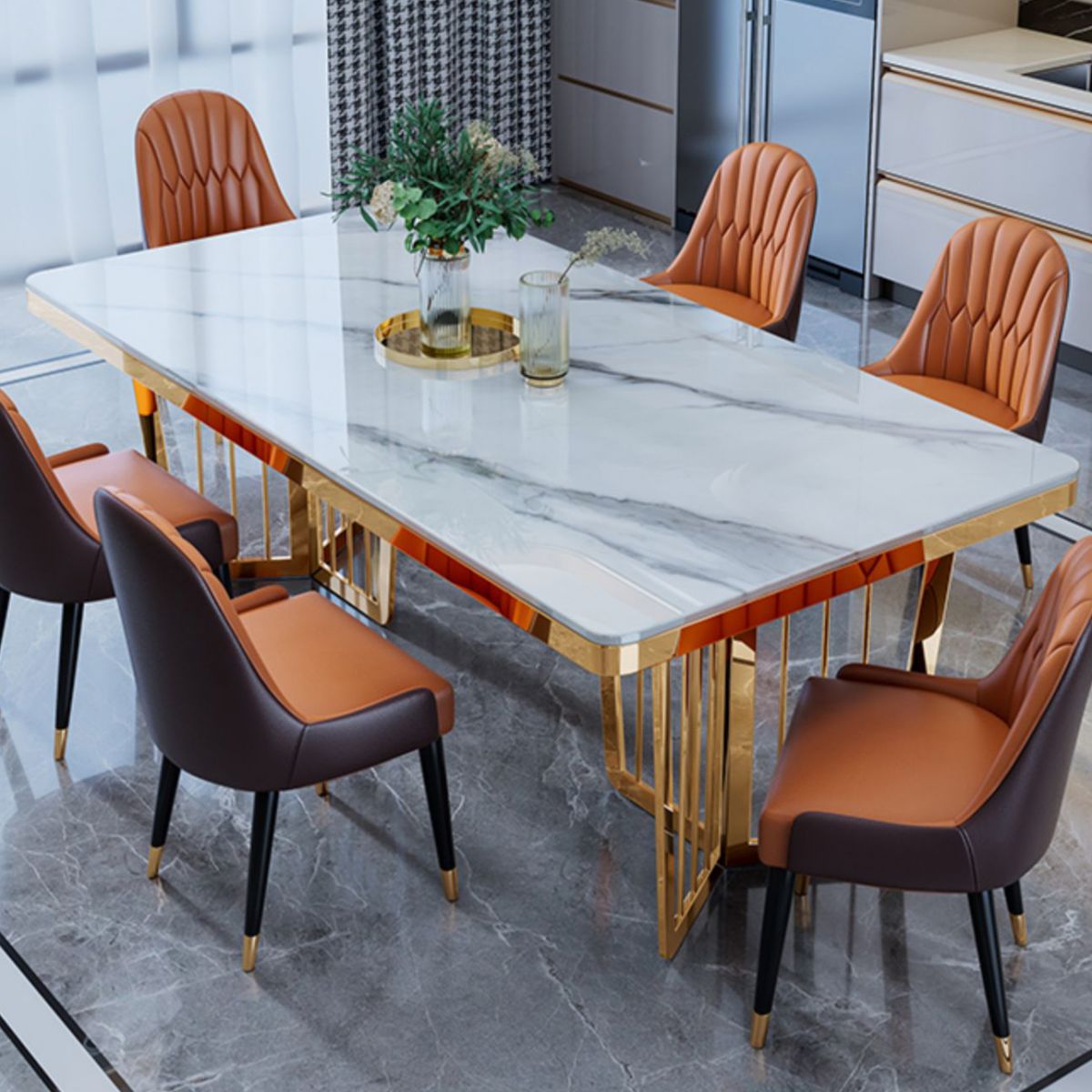 Tavolo da pranzo di lusso tradizionale tavolo da pranzo rettangolo in marmo nero per casa